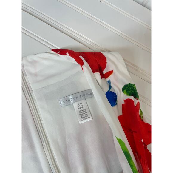 London Times Bold Poppy Floral Print Halter Wrap Dress Sleeveless V-Neck Midi 10 - Picture 6 of 8